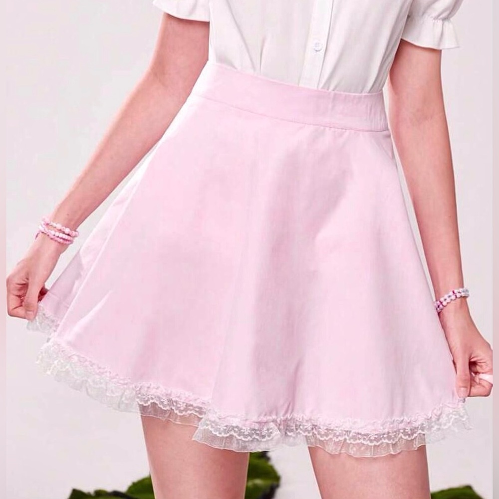 Coquette Pink Skirt with Lace Embroidery